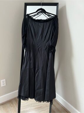 Rena Lange Black Lace-Trim Vintage Midi Dress